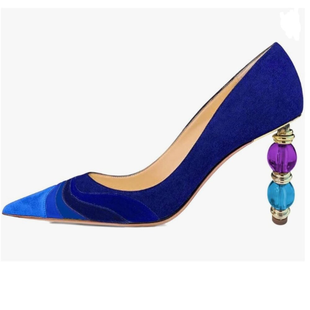 Xyd Blue Gradient Wave Pattern Pointed Toe Slip O… - image 1